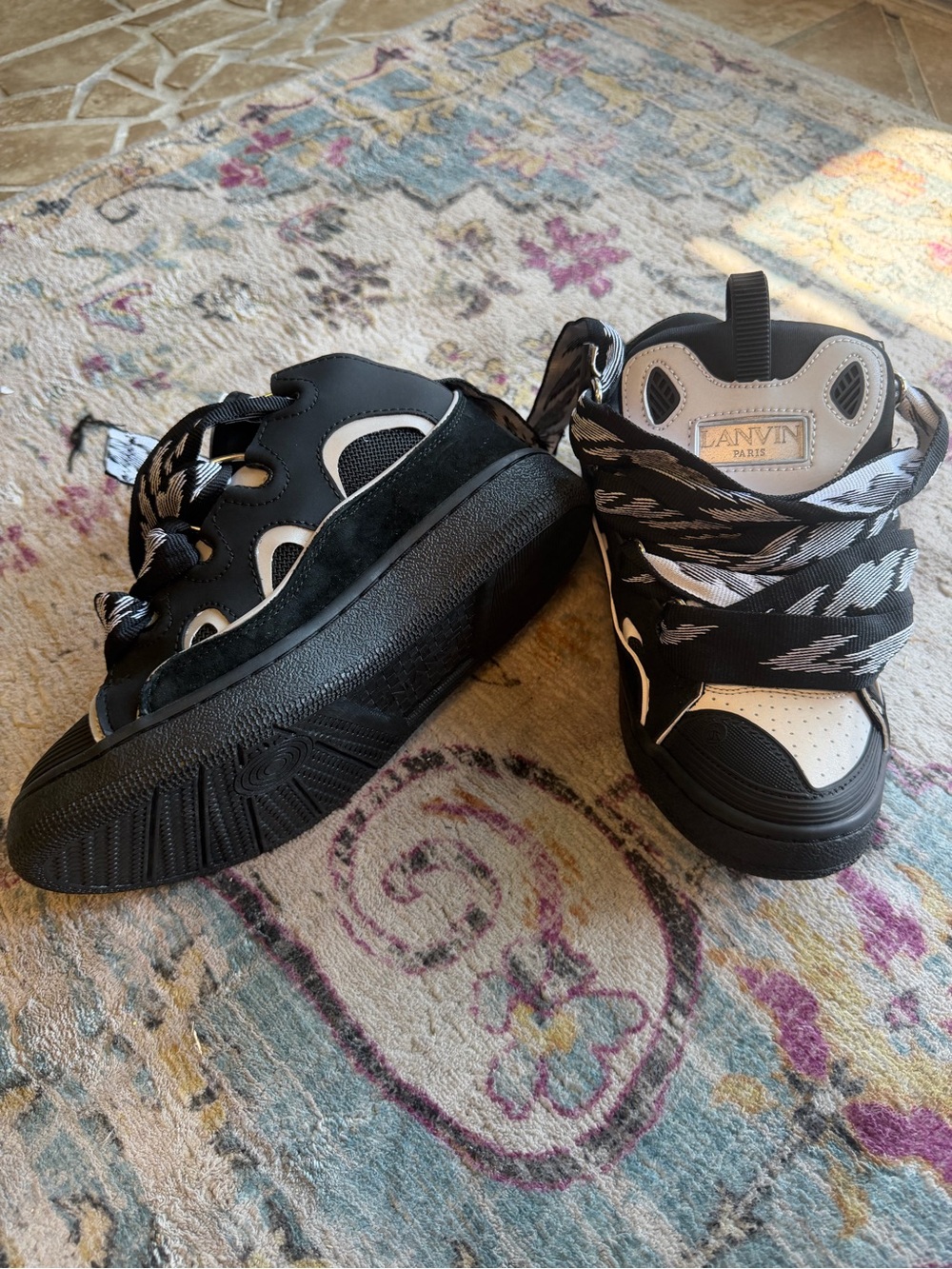 Lanvin Paris Curb Sneakers Reflective Black Silver EUR 38 NWOT Made in Italy - Picture 9 of 9